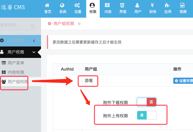 迅睿CMS系統如何設置游客不允許上傳附件