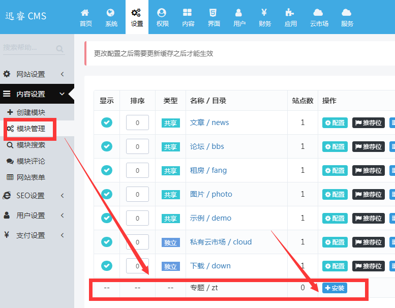 迅睿CMS如何創建專題模塊